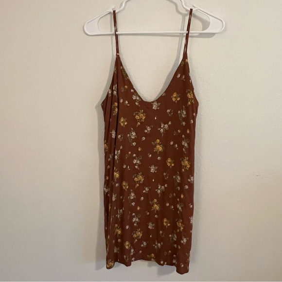 REFORMATION Ventura Floral Print Crepe Slip Mini Dress Brown - Picture 2 of 8